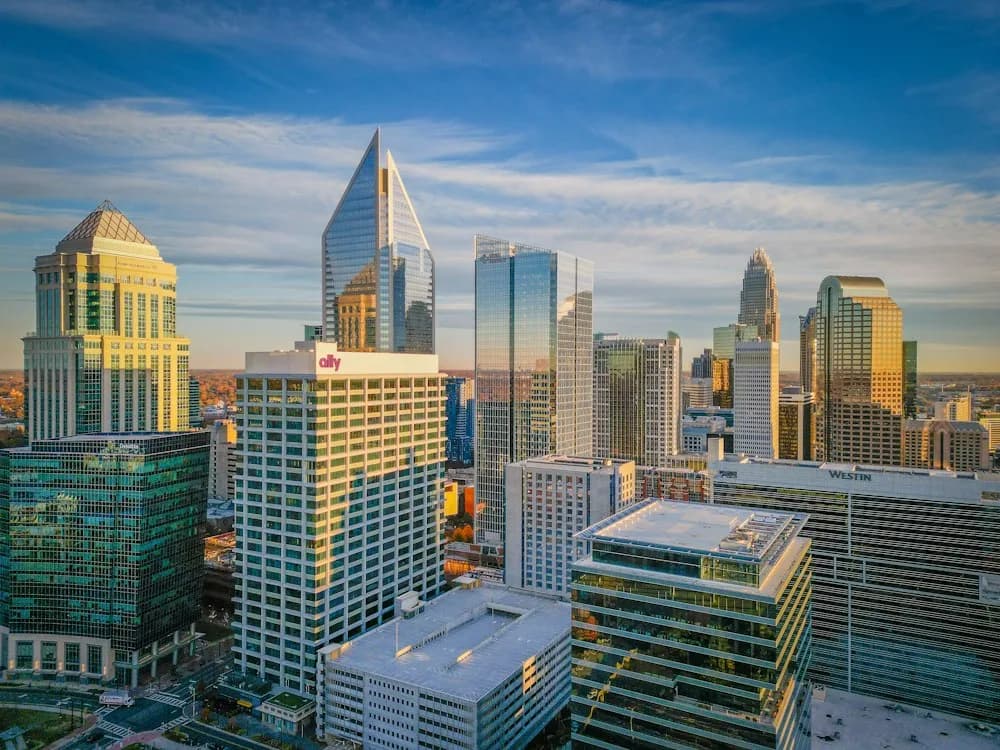Uptown Charlotte towers on a sunny day