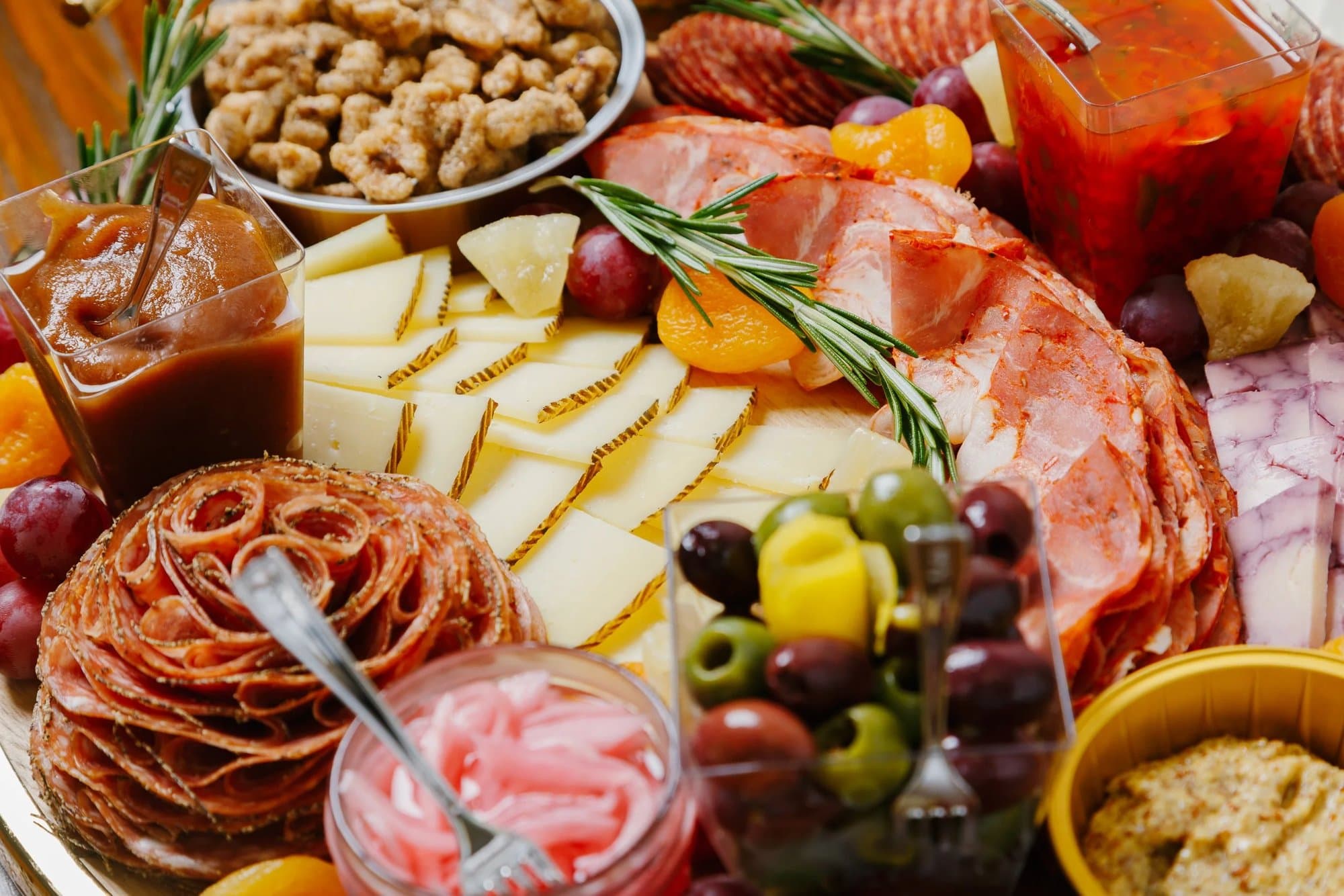 Close-up of a Board N Bacon charcuterie board with cheeses, cured meats and house-made provisions