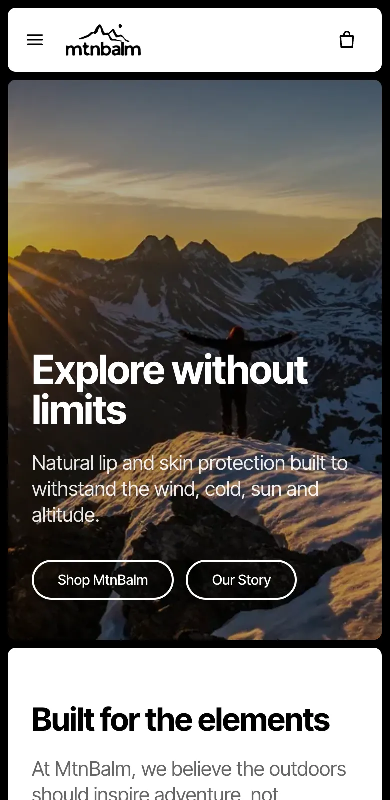 MtnBalm homepage on mobile