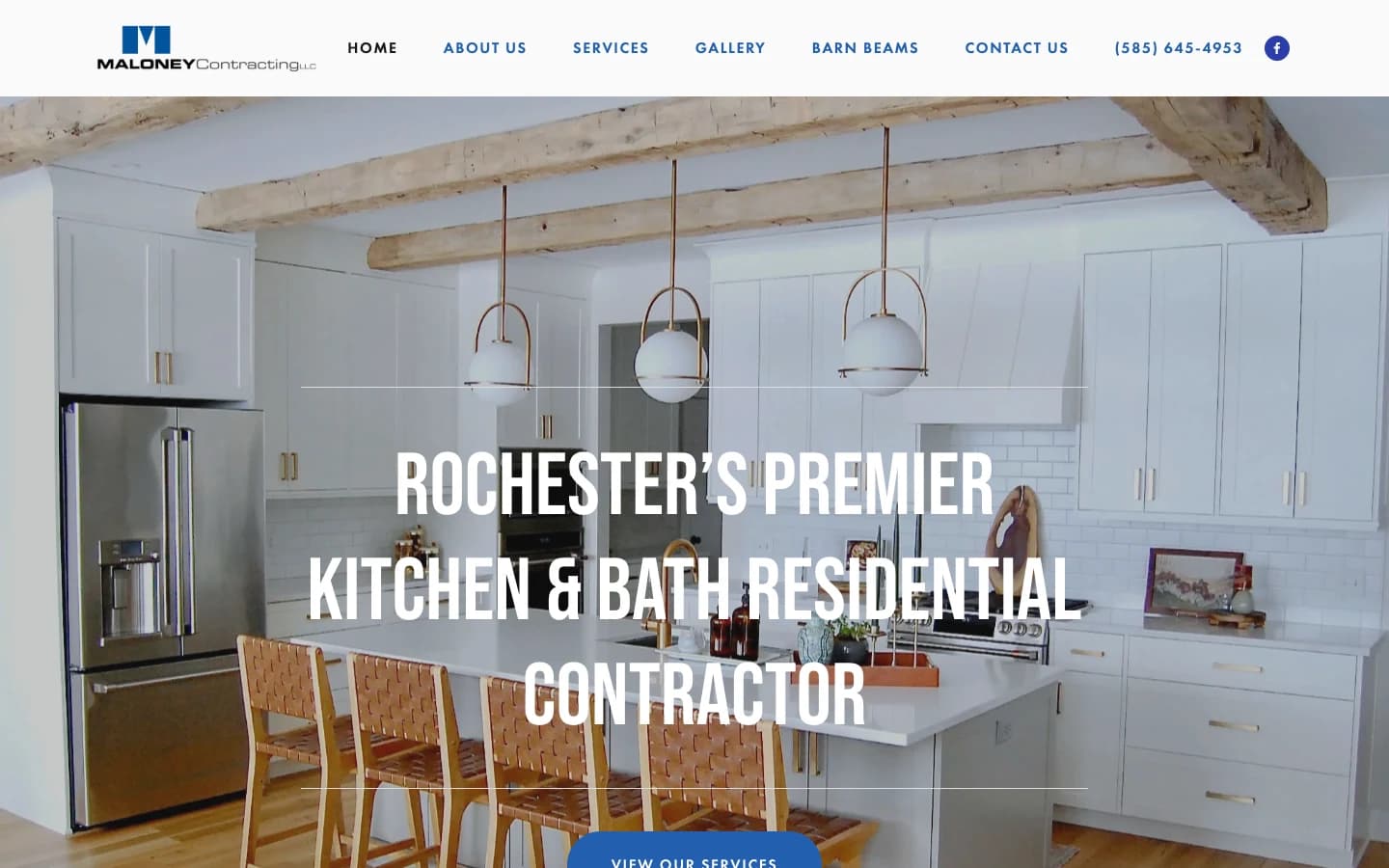 Maloney Contracting homepage hero: 'Rochester's premier kitchen & bath residential contractor'