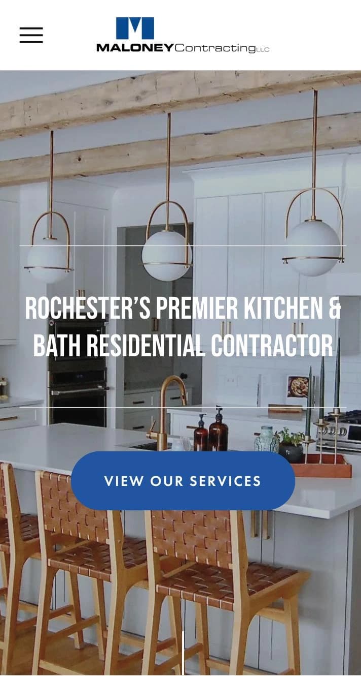 Maloney Contracting homepage on mobile