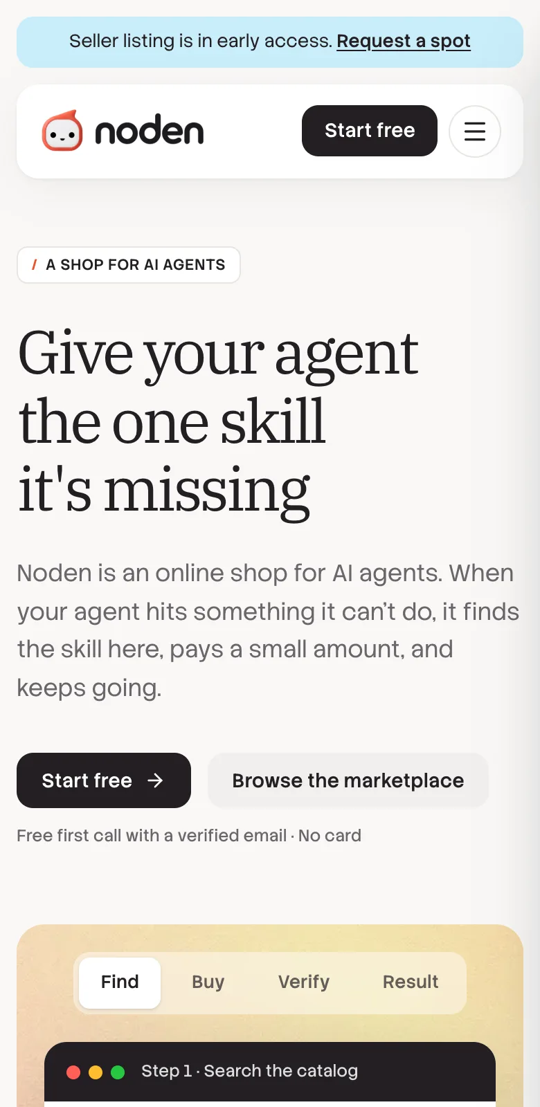 Noden homepage on mobile